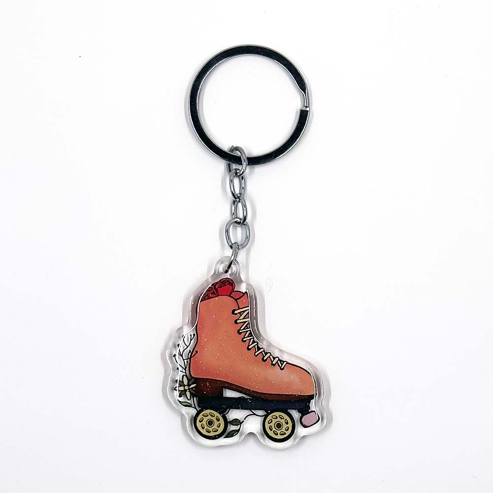 Floral Roller Skate Sparkly Acrylic Keychain