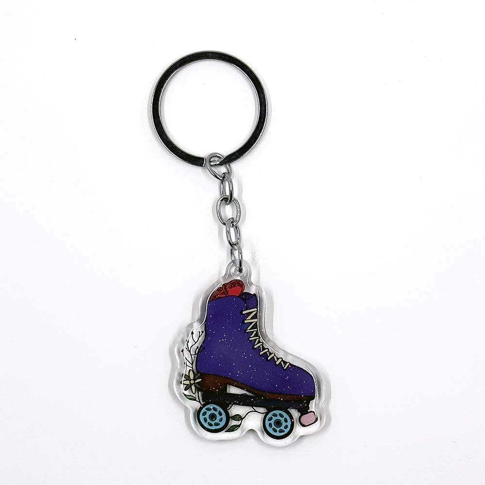 Floral Roller Skate Sparkly Acrylic Keychain