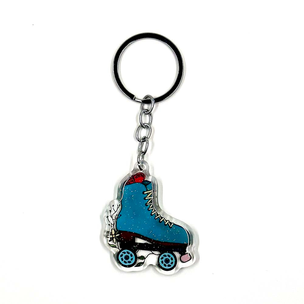 Floral Roller Skate Sparkly Acrylic Keychain