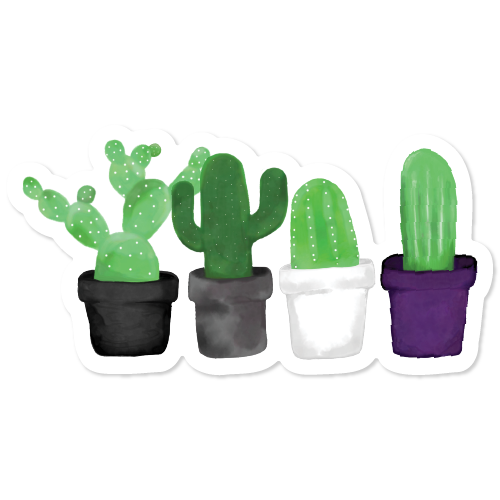 Purple and Black Watercolor Cactus Vinyl Stickers | Waterproof Asexual Pride Water Bottle Stickers