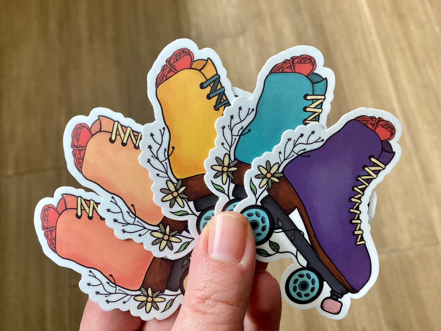 Floral Roller Skate Vinyl Sticker