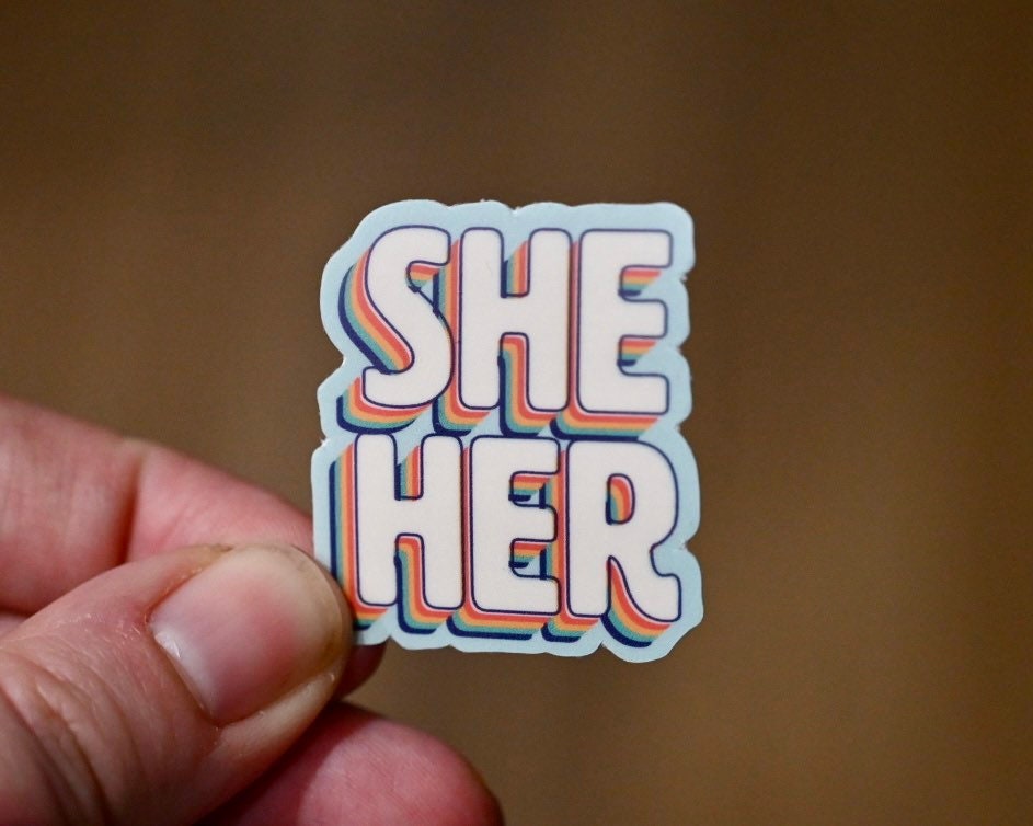 Retro Pronoun Vinyl Sticker | Waterproof Water Bottle Sticker