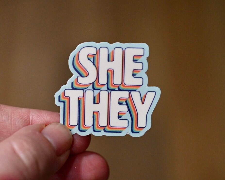 Retro Pronoun Vinyl Sticker | Waterproof Water Bottle Sticker