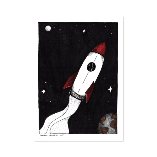 Rocket in Space Illustrated Vinyl Sticker