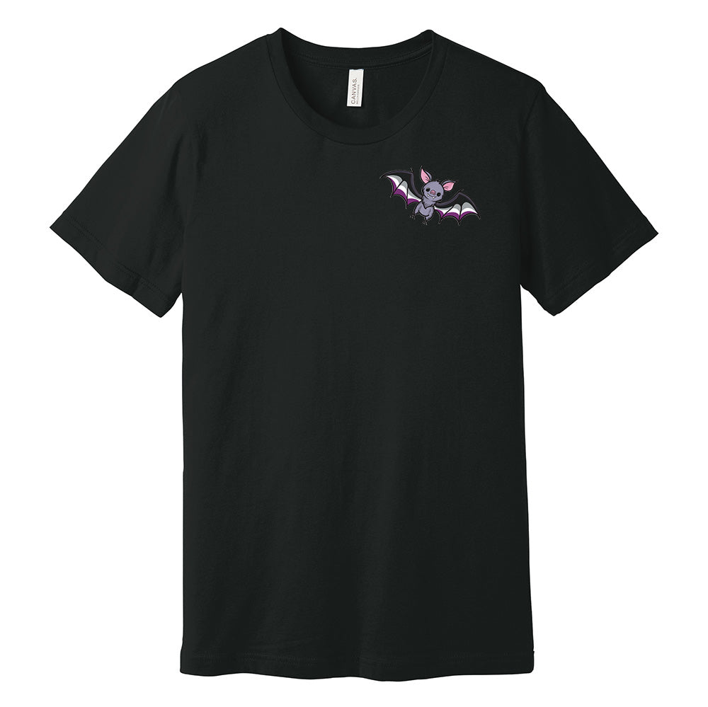 black Bat Subtle LGBTQ+ Pride T-Shirt in asexual pride flag colors