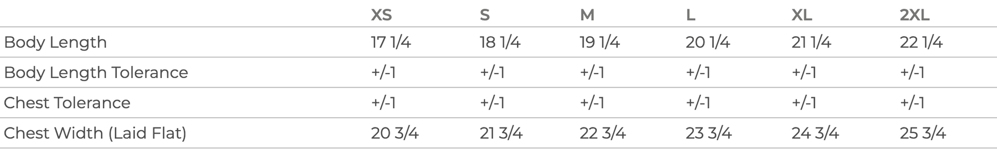 crop hoodie size chart