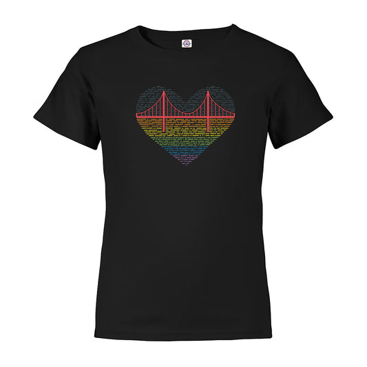 Youth Golden Gate Bridge Rainbow Heart T-Shirt