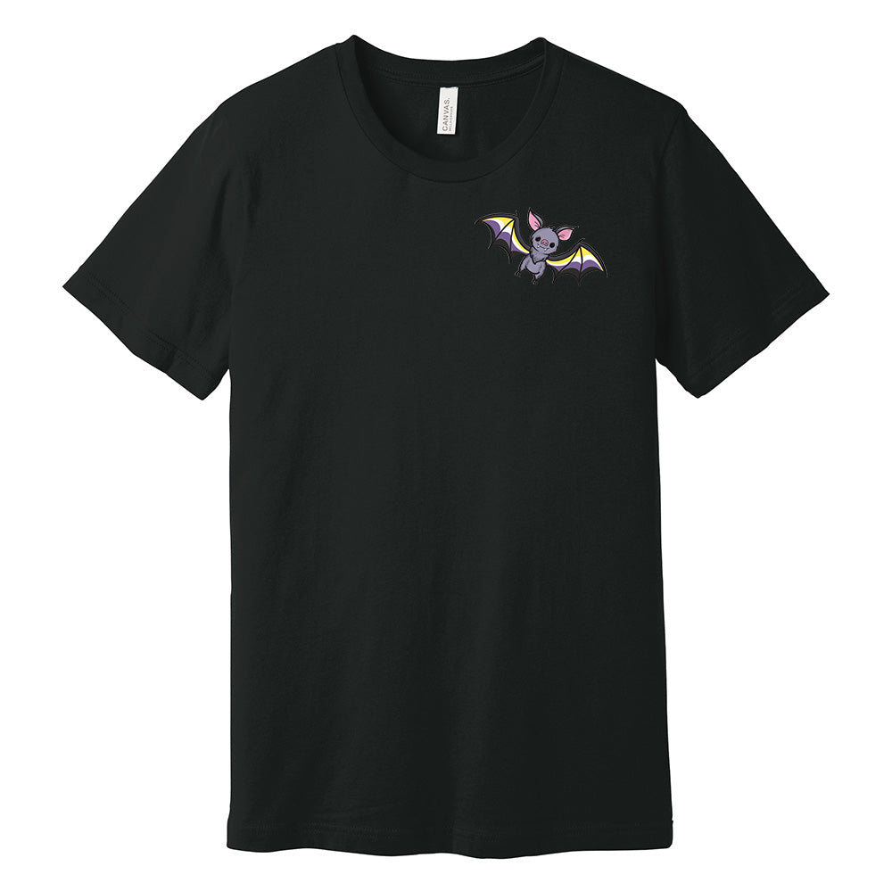 black Bat Subtle LGBTQ+ Pride T-Shirt in non-binary pride flag colors