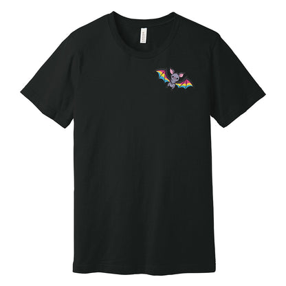 black Bat Subtle LGBTQ+ Pride T-Shirt in pansexual pride flag colors
