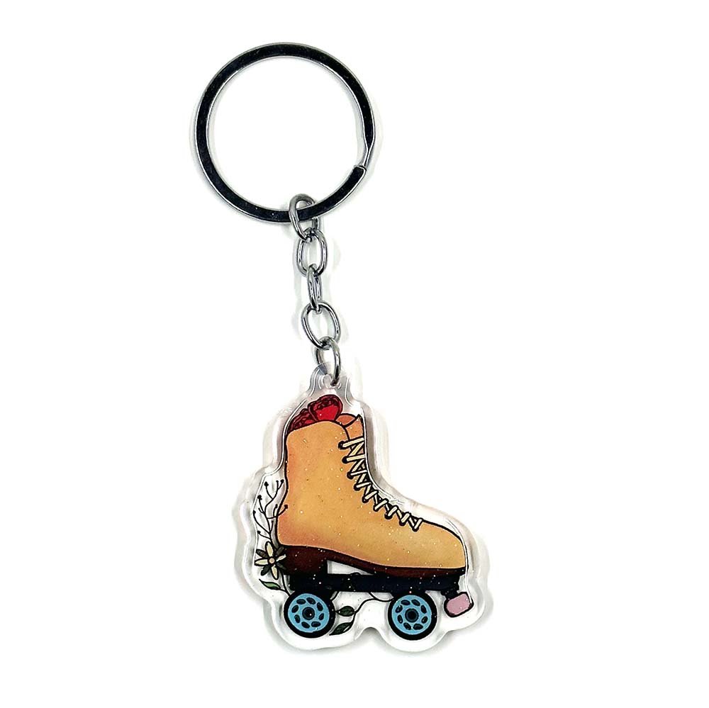 Floral Roller Skate Sparkly Acrylic Keychain