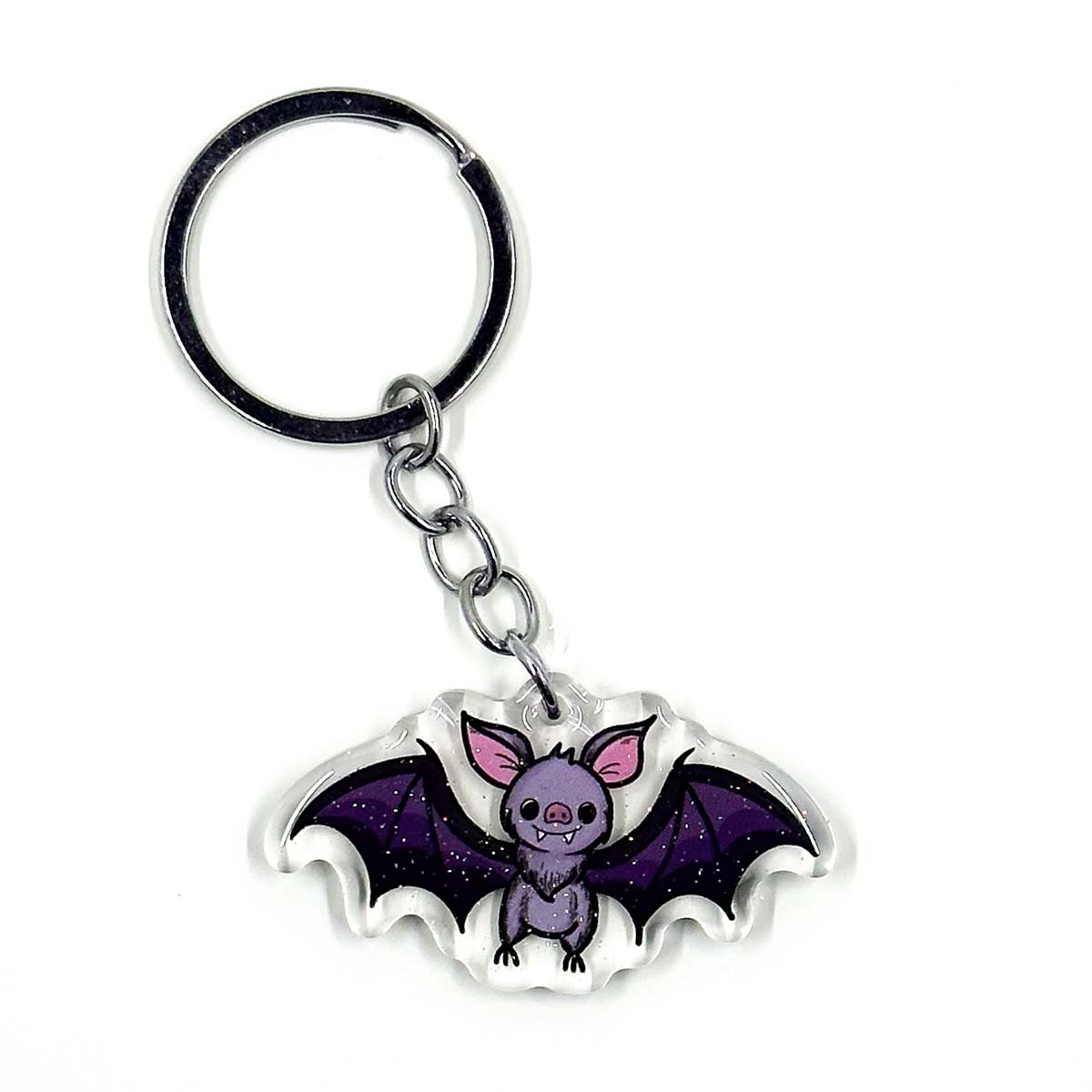 glittery purple bat acrylic keychain