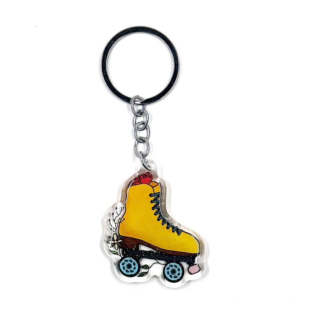 Floral Roller Skate Sparkly Acrylic Keychain