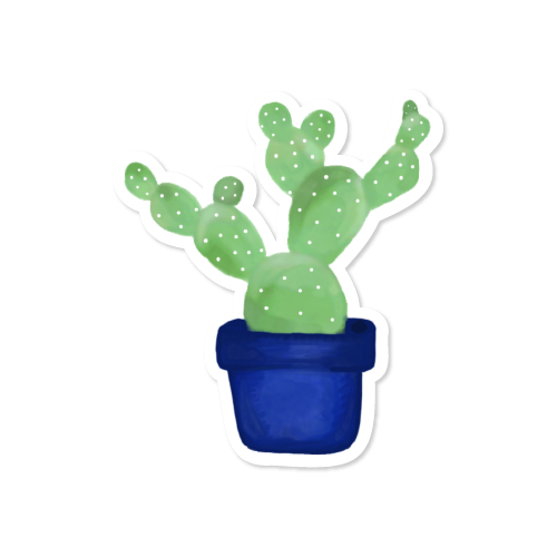 watercolor prickly pear cactus in a blue pot vinyl sticker