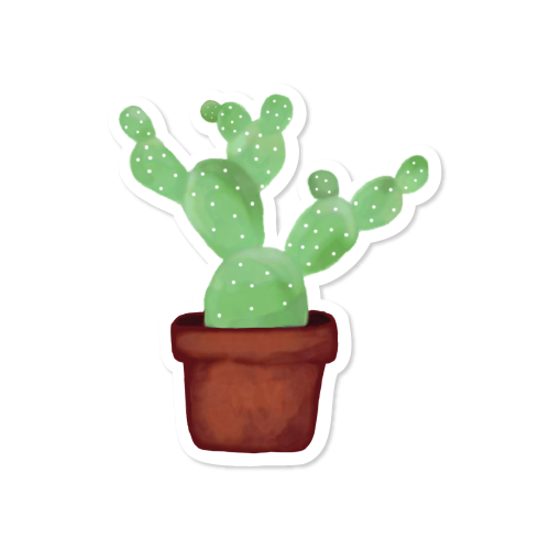 watercolor prickly pear cactus in a brown pot vinyl sticker