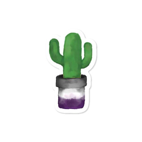 Purple and Black Watercolor Cactus Vinyl Stickers | Waterproof Asexual Pride Water Bottle Stickers