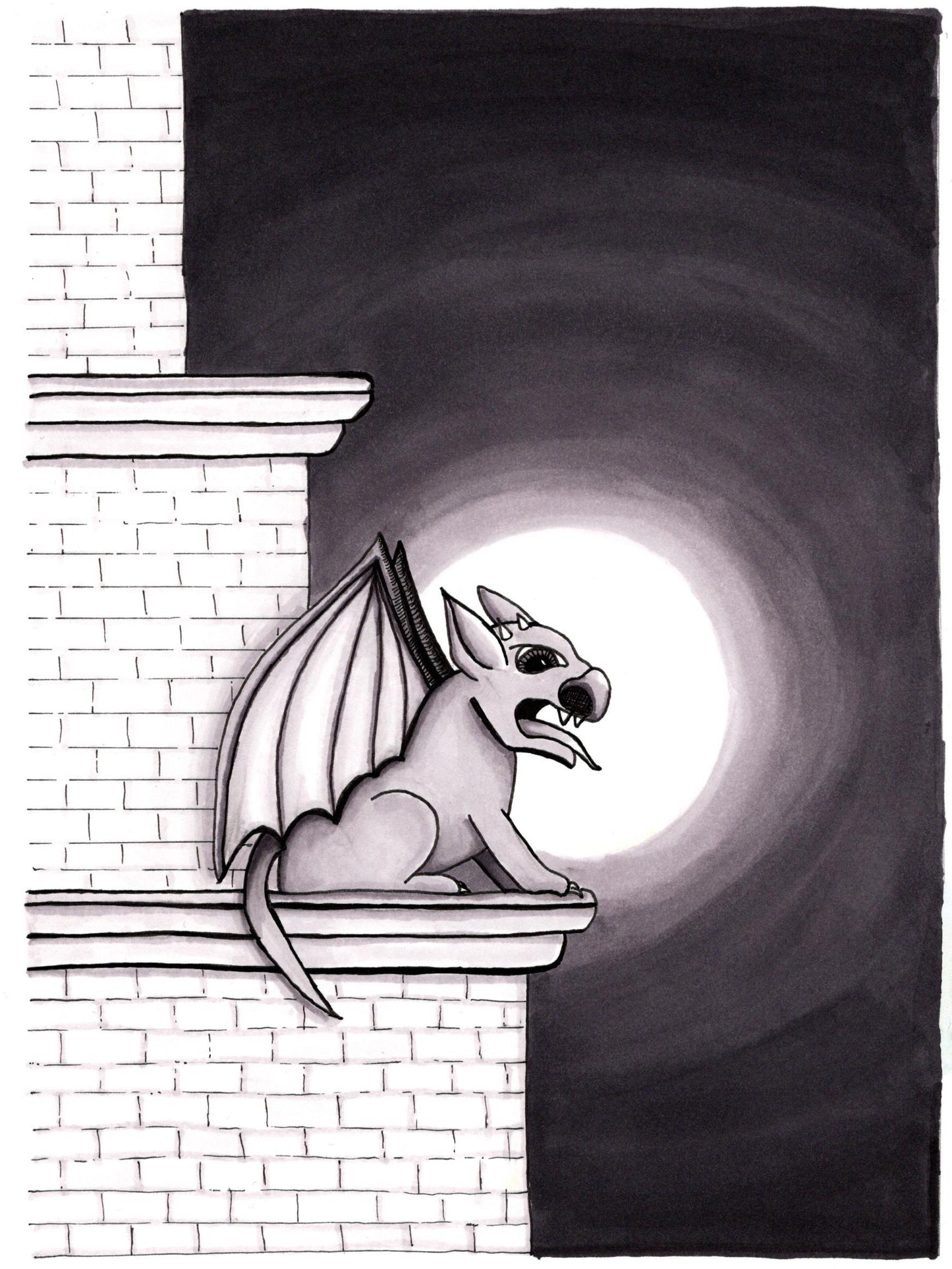 Gargoyle Ink Illustration Art Print