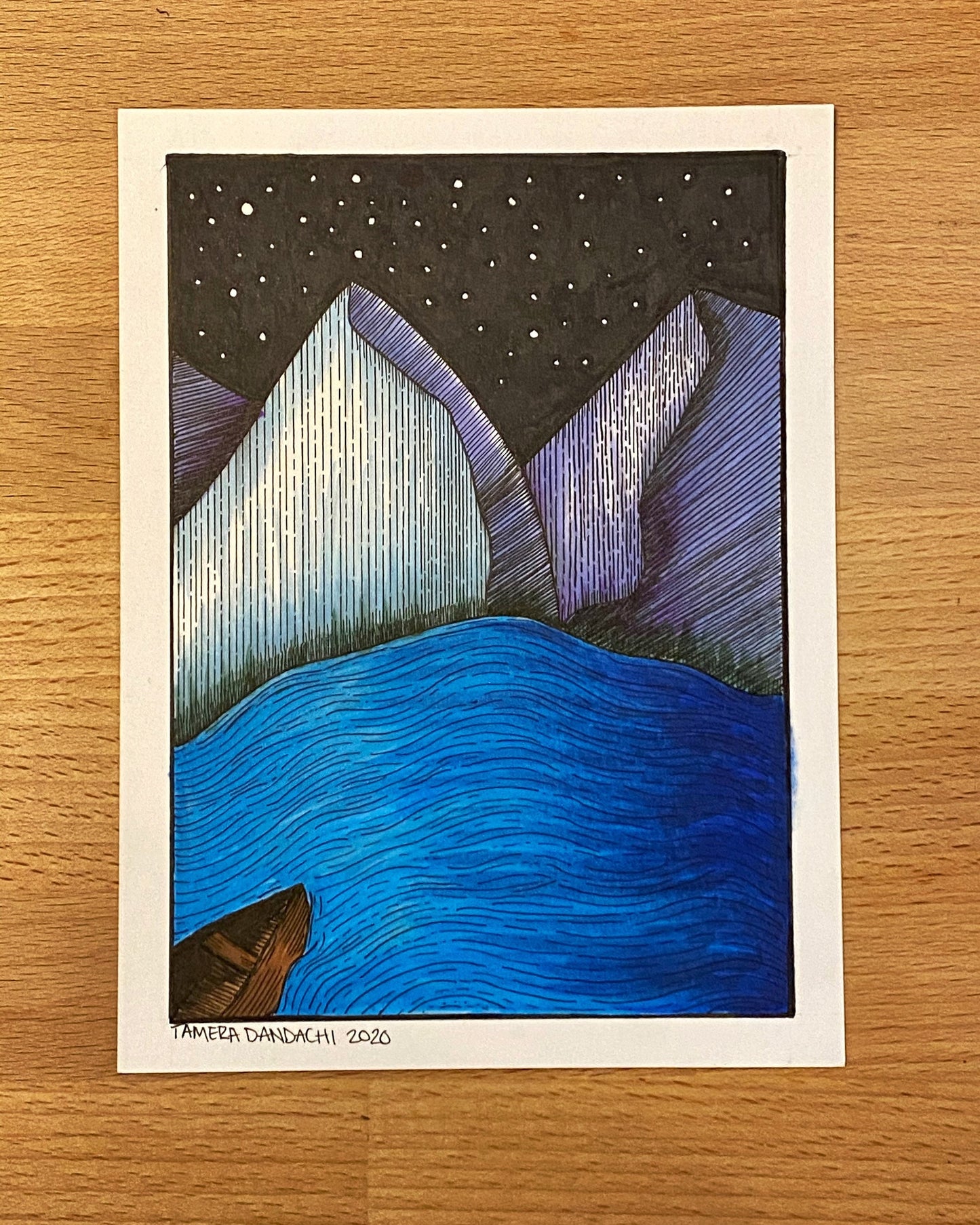 Mountains and Lake Ink Illustration Art Print