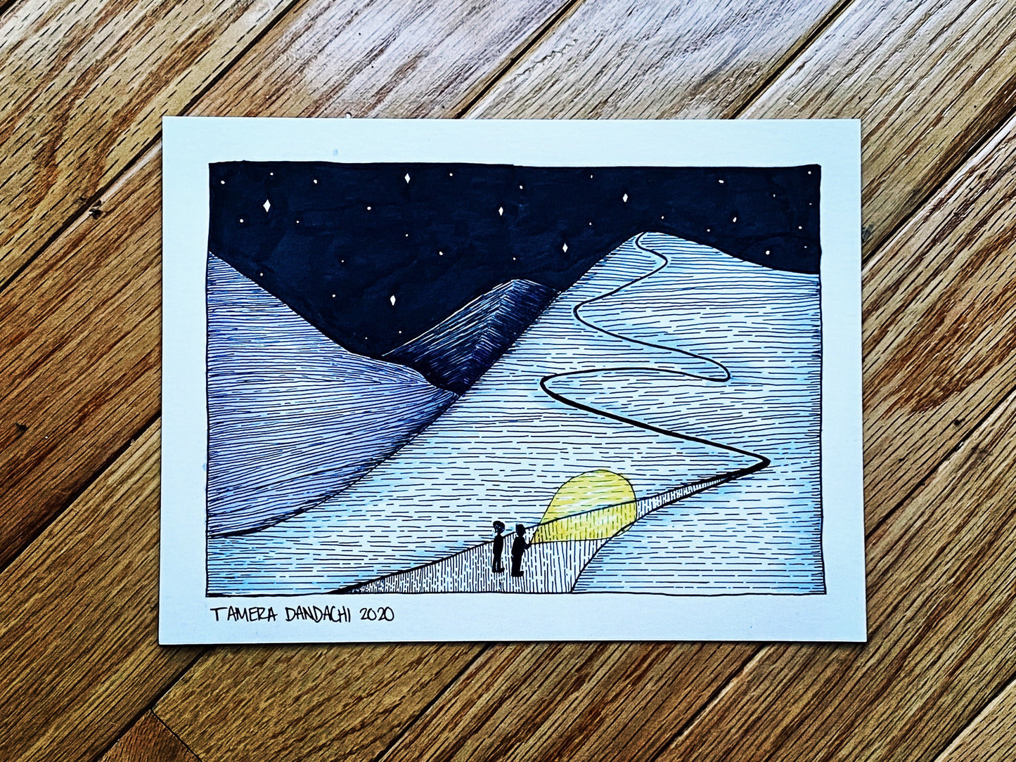 Night Hike Ink Illustration Art Print