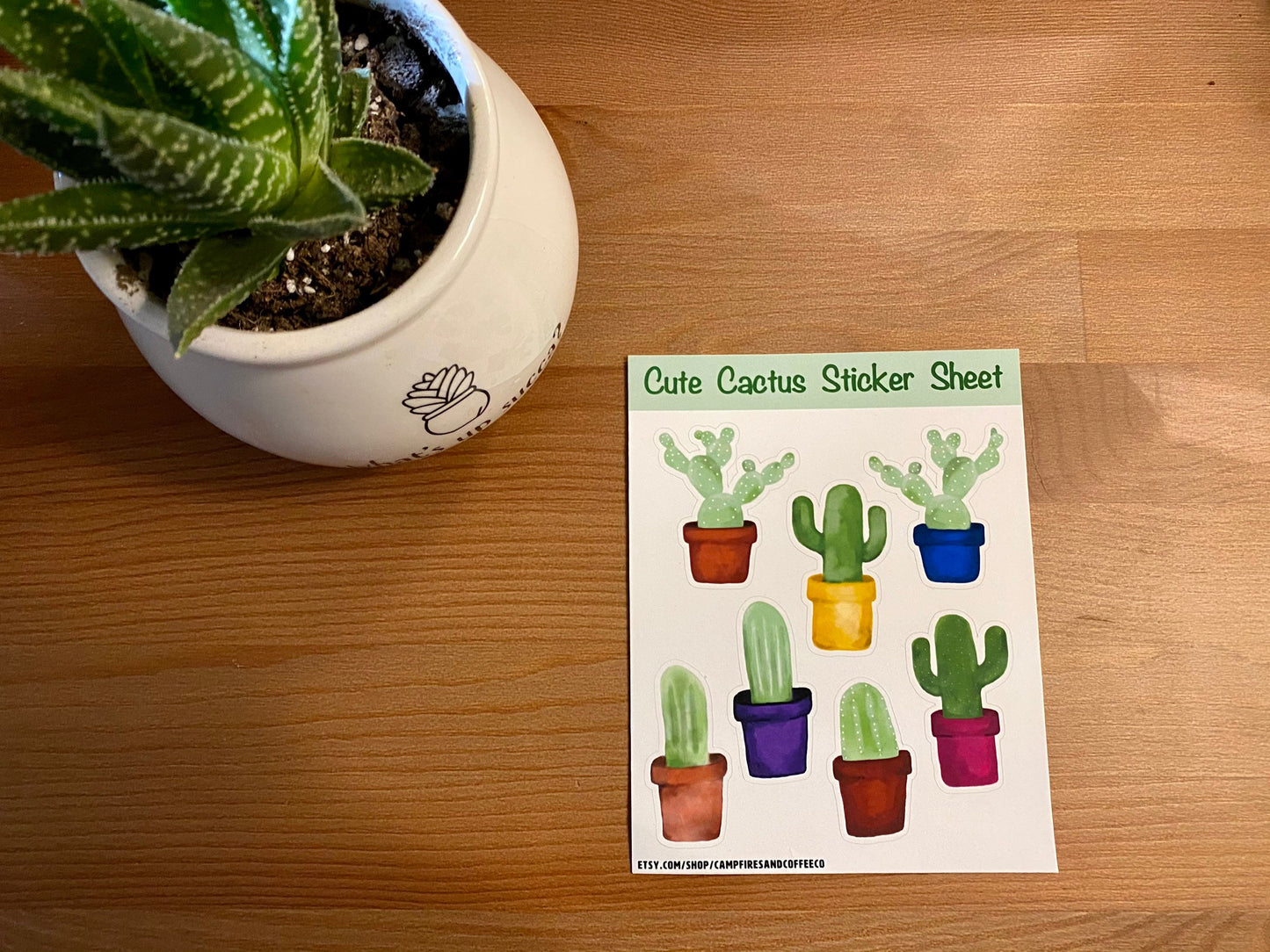 Cute Watercolor Cactus Sticker Sheet