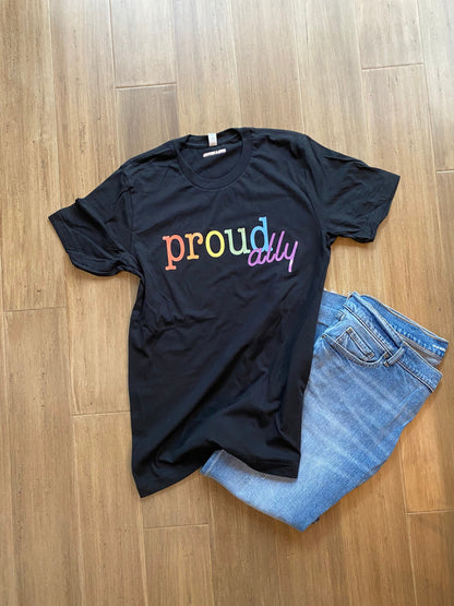 Proud Ally LGBT Pride Rainbow T-Shirt | Gender Neutral Black T-Shirt