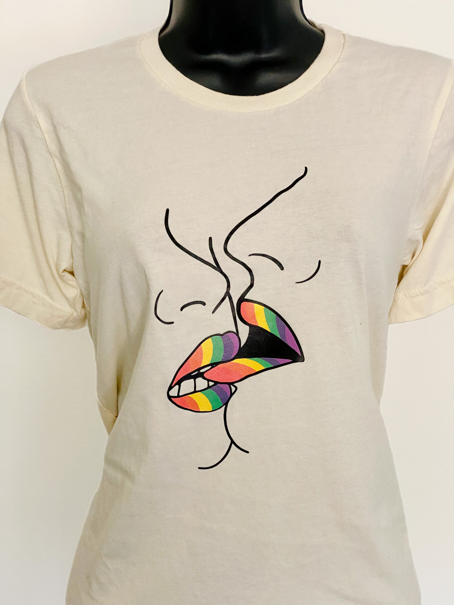 Rainbow Kiss T-Shirt | Natural Cream T-Shirt with Vinyl Graphic