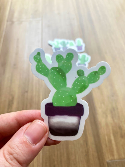Purple and Black Watercolor Cactus Vinyl Stickers | Waterproof Asexual Pride Water Bottle Stickers