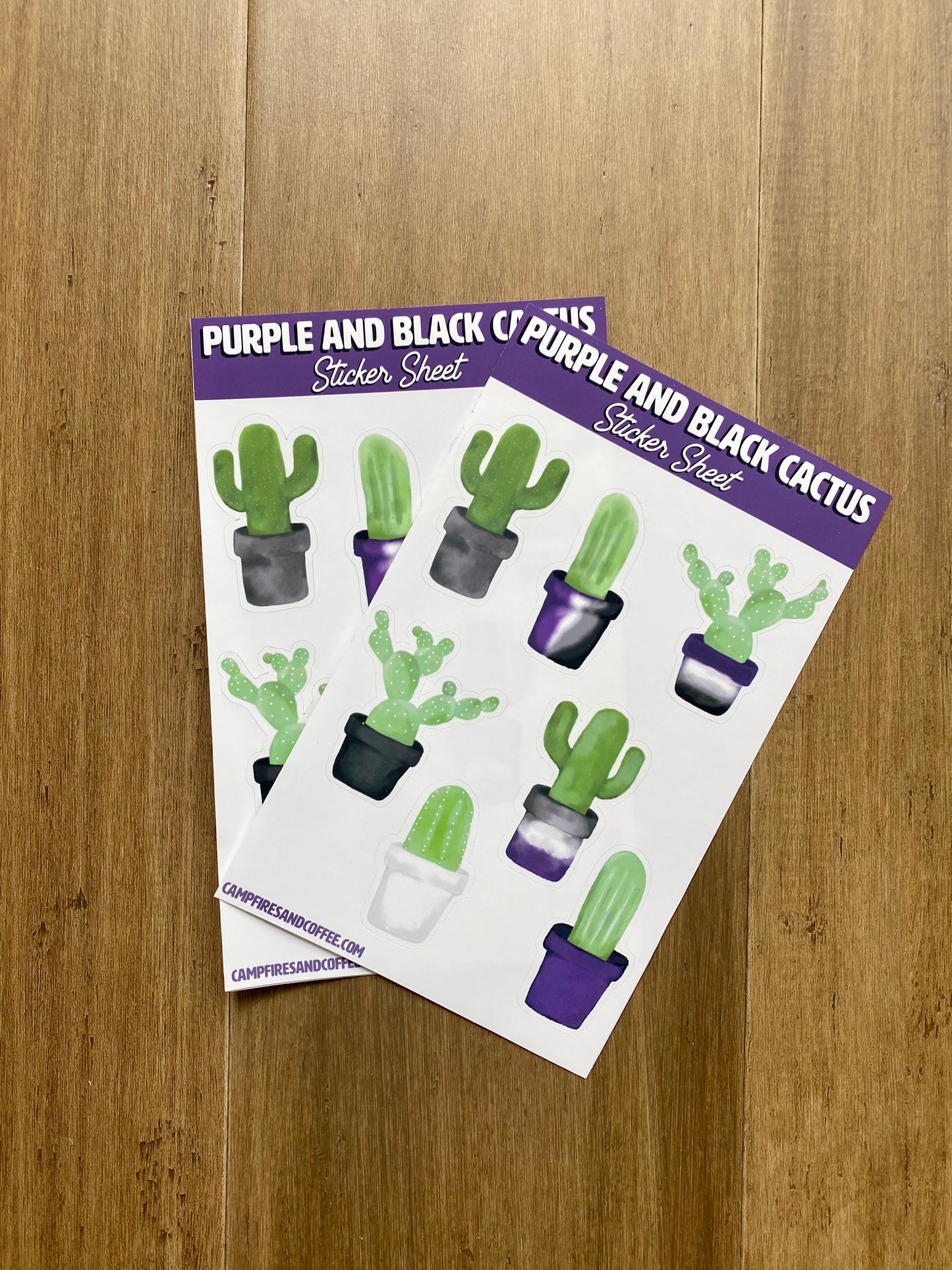 Purple and Black Watercolor Cactus Asexual Pride Sticker Sheet