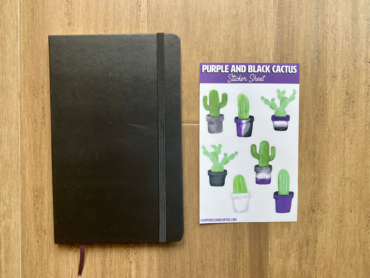 Purple and Black Watercolor Cactus Asexual Pride Sticker Sheet