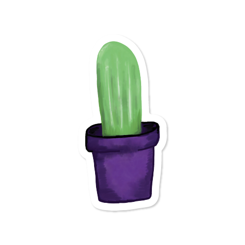 watercolor tall barrel cactus in a purple pot vinyl sticker