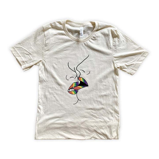 Rainbow Kiss T-Shirt | Natural Cream T-Shirt with Vinyl Graphic