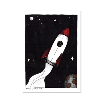 Rocket in Space Illustrated Sticker